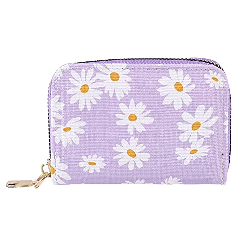 LYEAA Klassische Damen-Geldbörse mit Gänseblümchen-Motiv, kleine Geldbörse, Tages-Clutches, violett, Casual von LYEAA