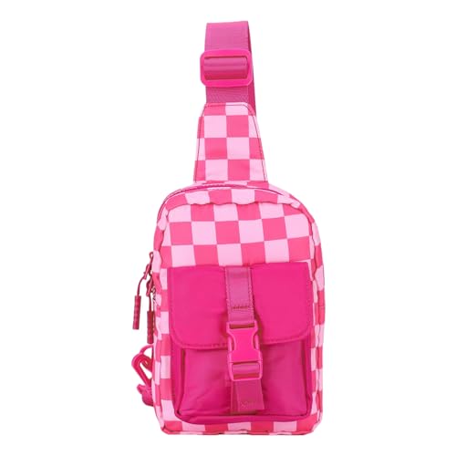 LYEAA Kleine Schultertasche aus Leder, kariert, für Damen und Herren, leichte Wasser-Schultertasche zum Laufen, Wandern, rosarot, 10.24x0.39x6.69inch von LYEAA