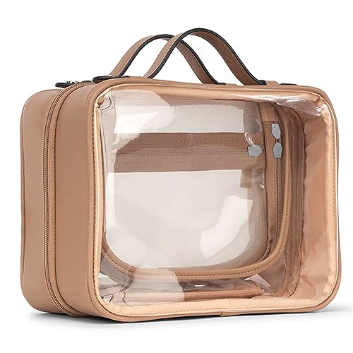 LYEAA Kosmetiktasche for Damen, transparent, großes Fassungsvermögen, vielseitig, doppellagig, wasserdicht, for Schminktisch, Waschtisch, M, Coffee, Casual von LYEAA