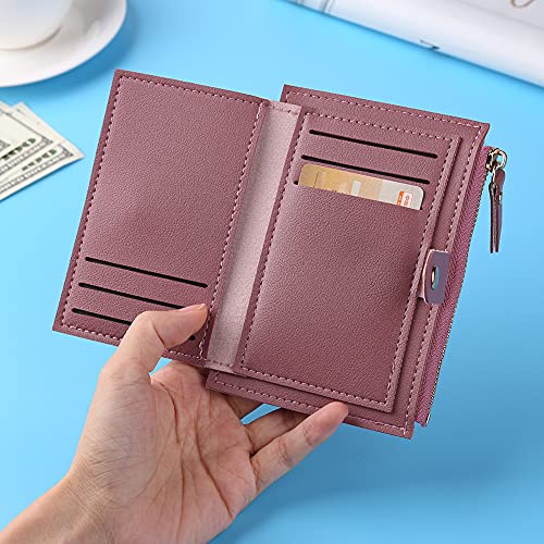 LYEAA Ladies PU Leder Mini Geldbörse Frauen Mode Brieftaschenkreditkartenausweis Multi-Slot-Kartenhalter mit Reißverschluss (Rose Rot) von LYEAA