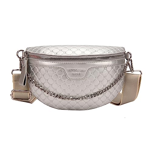 LYEAA Lässige Frauen Brusttasche PU Leder Kette Sport Taille Tasche Einfache Tragbare Verstellbare Gurt Messenger Bag, silber, modisch von LYEAA