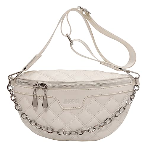 LYEAA Lässige Frauen Crossbody Taschen Kette Bum Hüfte Taille Tasche Einfarbig Tragbare Gesteppte Reise Wandern Tasche, beige, modisch von LYEAA