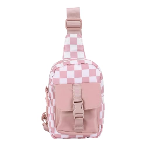 LYEAA Leder kariert kleiner Schlingbeutel for Frauen Männer Leichte Wasser Umhängetasche zum Laufen Wandern von LYEAA
