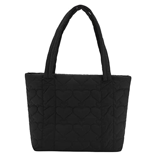 LYEAA Liebe Gesteppte Umhängetasche Große Kapazität Baumwolle Gepolsterte Tasche Einfarbig Casual Nylon Elegante Arbeit, Schwarz , 34*14*22 cm/13.39x5.51x8.66inch von LYEAA