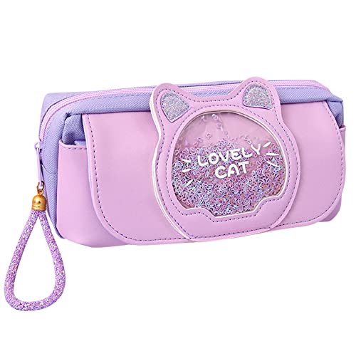 LYEAA Lovely Pencil Case for Girl, Quicksand Pencil Case Kawaii Cute Cat 3 Layers Stationery Pen Bags Box Pouch for Kids Girl Birthday Gift Students School Supplies von LYEAA