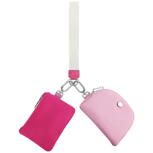 LYEAA Mini-Geldbörse mit umlaufendem Reißverschluss, tragbar, Schlüsselanhänger, Geldbörse, abnehmbare Mini-Münzgeldbörse, multifunktional, wasserdicht, für Outdoor-Reisen, Rosa, Rot, Rosa, von LYEAA