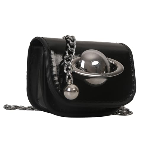 LYEAA Mini-Planeten-Druck, modische Mini-Ketten-Tasche mit verstellbarem Riemen, Crossbody-Taillengürtel, Dekoration, Tasche, PU-Leder, Lippenstift, Kopfhörer, Organizer für Damen und Mädchen, Schwarz von LYEAA