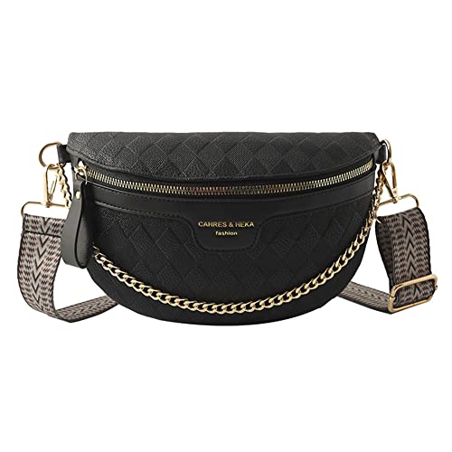 LYEAA Mode Kette Frauen Messenger Taschen Casual PU Leder Tragbare Einfache Breite Gurt Rhombic Gitter Brusttasche for Reisen, Schwarz , modisch von LYEAA