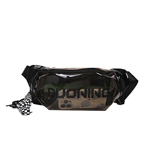 LYEAA Modische Bauchtasche, Unisex, transparent, PVC, Kuriertasche, Buchstabenaufdruck, mit Anhänger, verstellbarer Schnallenriemen for Damen und Herren, Schwarz, Lässiges All-Match, modisch und cool von LYEAA