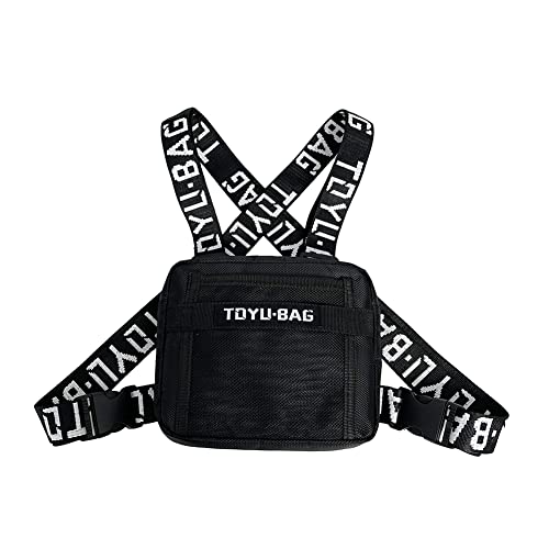 LYEAA Modische Brusttasche, verstellbar, for Damen und Herren, Weste, Bauchtasche, universal, Outdoor, Hip-Hop, Streetwear, Reiseweste, Schwarz, modisch von LYEAA