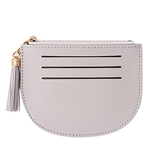 LYEAA Modische Damen-Geldbörse, Leder, kurz, Münzbörse, Quasten, klein, mehrere Fächer, Ausweis, Kreditkartenhalter, Clutch, Geldtasche, grau, modisch von LYEAA