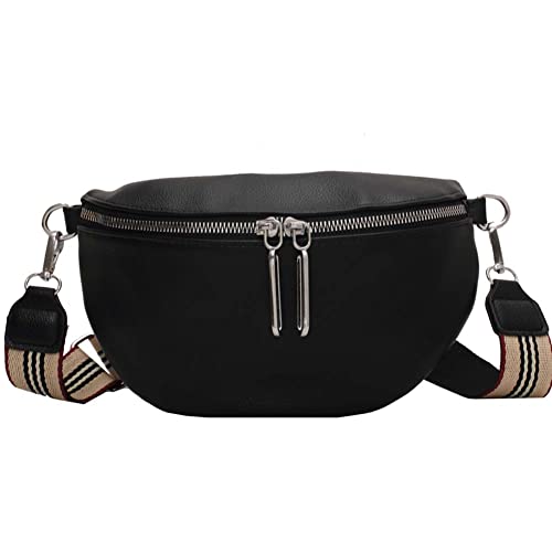 LYEAA Modische Hüfttasche for Damen, einfarbig, klassische Damen-Brusttasche, Leder, Crossbody-Tasche, Damen-Brusttasche, Reißverschluss, Reisen, Schwarz, Modischer Klassiker von LYEAA