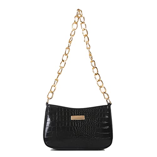 LYEAA Muster Kette Tote Frauen Unterarm Tasche Einfarbig Beliebte Textur PU Geldbörse Einkaufstasche, Schwarz , 36*12*30 cm/14.17x4.72x11.81inch von LYEAA