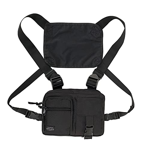 LYEAA Oxford Cloth Chest Rig Bag Multi-Layer Zipper Vest Waist Bags Unisex Vest Bags for Girl Women Outdoor Street, Schwarz , 420.00x300.00x130.00mm/16.54x11.81x5.12inch, Casual von LYEAA