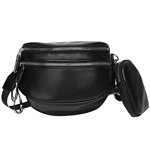 LYEAA PU Leder Hüfttasche Mode Multi-Pocket Crossbody Tasche Casual mit Mini Geldbörse Weich Tragbar Verstellbar for Party, Schwarz, Lässig und vielseitig, modisches Design von LYEAA