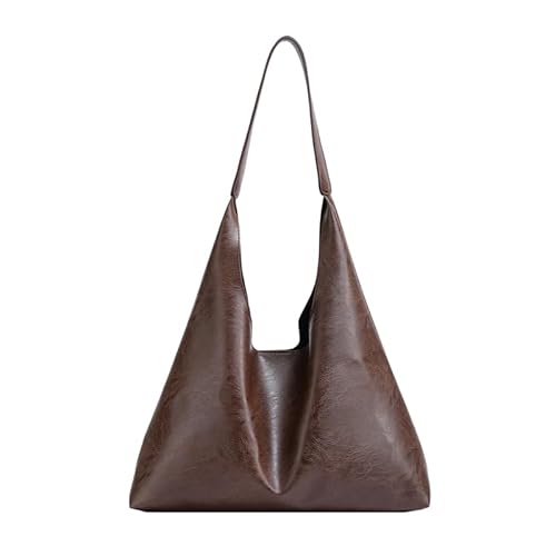LYEAA PU Weiche Leder Einkaufstasche Große Kapazität Frauen Veganes Leder Slouch Bag Einfarbig Große Umhängetasche Hasp Verschluss Casual Style Pendeln Tasche, coffee, 38*30*2cm/14.96*11.81*0.79in von LYEAA