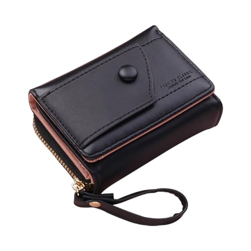 LYEAA Reißverschluss Brieftasche Verschluss Tri-fold Kartenhalter Klassische Frauen Tasche Geldbörse Solide PU Leder Tägliche Brieftasche, Schwarz , 4.13x3.15x1.57inch, Minimalistisch von LYEAA