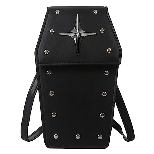 LYEAA Retro Gothic Sarg Form Geldbörsen Casual Frauen Handy Tasche Stern Niet PU Leder Umhängetaschen, Schwarz, modisch von LYEAA