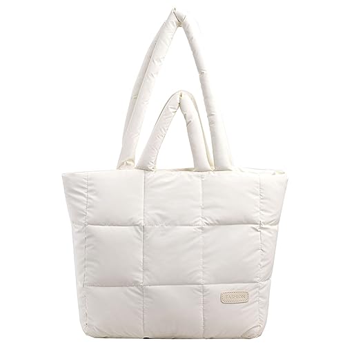 LYEAA Solid Color Checkered gesteppte Handtasche Frauen Baumwolle gepolsterte Handtasche große Kapazität Freier Herbst Winter Weibliche Tasche (weiß) von LYEAA