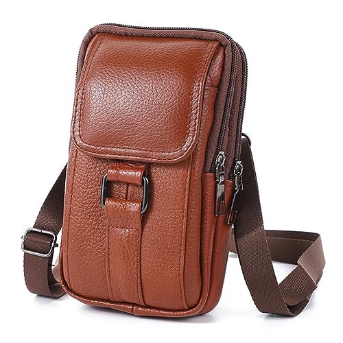 LYEAA Tragbarer Gürtelgürtel, Rindsleder, Handy-Gürteltasche, modisch, einfach, mehrere Taschen, lässig for Outdoor-Sport, braun, modisch von LYEAA