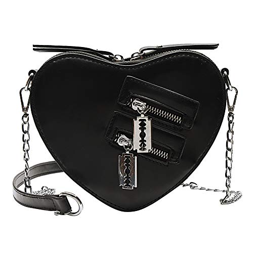 LYEAA Umhängetasche mit Kette for Damen, modisch, Herzform, abnehmbar, niedlich, Hobo-Tasche, Reißverschluss, Herzform, Valentinstagsgeschenk, Schwarz, 360.00 X 220.00 X 120.00 MM/14.17 X 8.66 X 4.72 von LYEAA