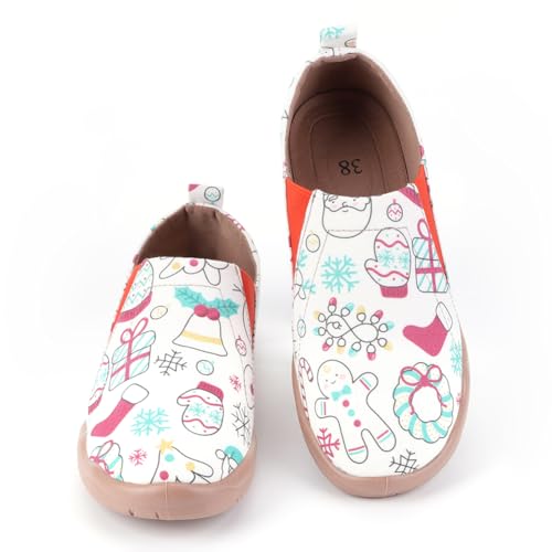 LYEAA Women Christmas Slaser Leinwand Wanderschuhe Anti -Schlupf Leichte Wanderlaafer atmungsaktiv Bequeme Bootsschuhe runden Zehen Weihnachtsfeier (39 Weiß) von LYEAA