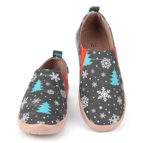 LYEAA Women Christmas Slaser Slips auf Wohnungen Anti -Schlupf Leichter Wanderlaafer atmungsaktiv bequemer Bootsschuhe runden Zehen Weihnachtsfeier (37 Blau und Weiß) von LYEAA