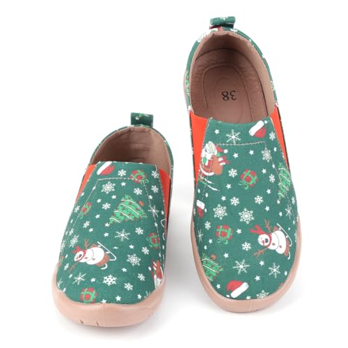 LYEAA Women Christmas Slaser Slips auf Wohnungen Anti -Schlupf Leichter Wanderlaafer atmungsaktiv bequemer Bootsschuhe runden Zehen Weihnachtsfeier (41 Grün) von LYEAA