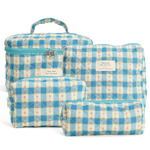 Lyeaa Kosmetiktasche für Frauen Gesteppte Toilettenbeutel 4pcs Blumenpflege -Beutel Make -up Organizer Reiseeinkaufstasche (B) von LYEAA