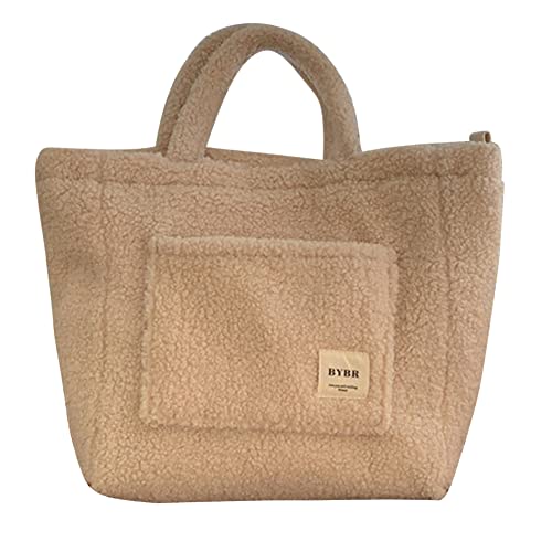 Winter-Messenger-Taschen, weicher Plüsch, Damen, Handtasche, große Kapazität, Kurierhandtasche, Lammdaunen, Damenhandtasche, beige von LYEAA