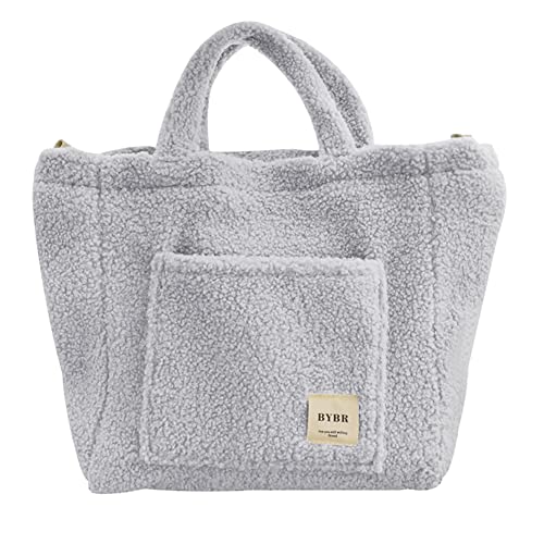 Winter-Messenger-Taschen, weicher Plüsch, Damen, Handtasche, große Kapazität, Kurierhandtasche, Lammdaunen, Damenhandtasche, grau von LYEAA