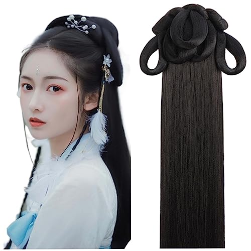 Chinesische alte Perücke Frauen Hanfu Perücken Kopfschmuck Fotografie Tanz Zubehör Perücken schwarz for Frauen integrierte Haarknoten (Color : #22) von LYHHGS