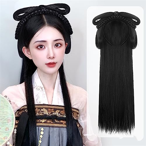 Chinesische alte Perücke Frauen Hanfu Perücken Kopfschmuck Fotografie Tanz Zubehör Perücken schwarz for Frauen integrierte Haarknoten (Color : 23.43) von LYHHGS