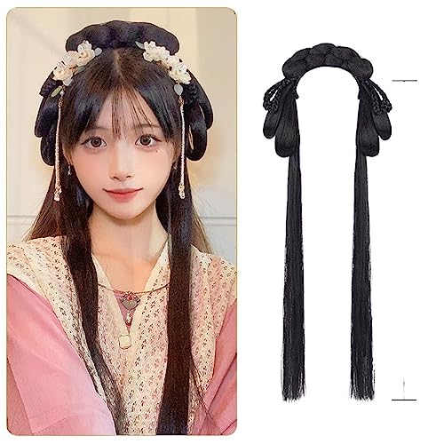 Chinesische alte Perücke Frauen Hanfu Perücken Kopfschmuck Fotografie Tanz Zubehör Perücken schwarz for Frauen integrierte Haarknoten (Color : 23.43-05) von LYHHGS