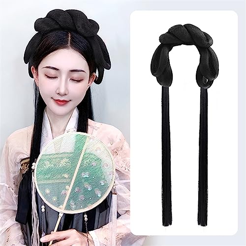 Chinesische alte Perücke Frauen Hanfu Perücken Kopfschmuck Fotografie Tanz Zubehör Perücken schwarz for Frauen integrierte Haarknoten (Color : 25.31-01) von LYHHGS