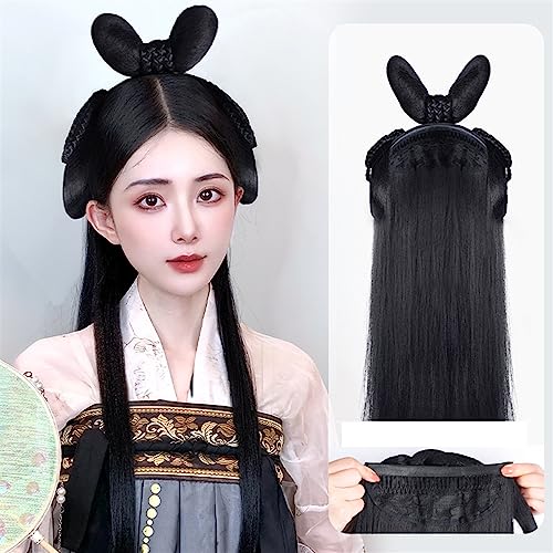 Chinesische alte Perücke Frauen Hanfu Perücken Kopfschmuck Fotografie Tanz Zubehör Perücken schwarz for Frauen integrierte Haarknoten (Color : FG32 25.62) von LYHHGS