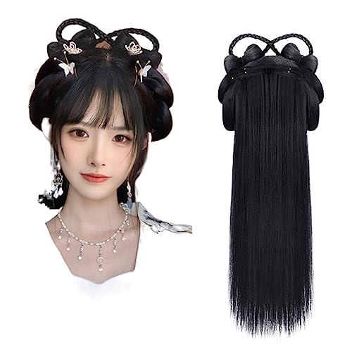 Chinesische alte Perücke Frauen Hanfu Perücken Kopfschmuck Fotografie Tanz Zubehör Perücken schwarz for Frauen integrierte Haarknoten (Color : T1B/613) von LYHHGS