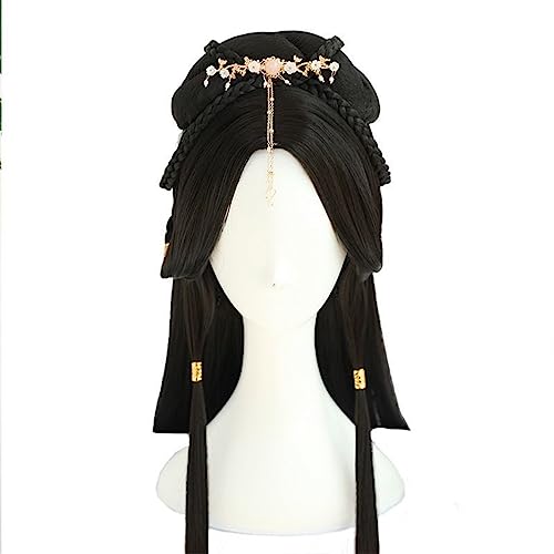 Cosplay Hanfu Perücken Frauen Chinesische Traditionelle Alte Hanfu Perücken Weibliche Cosplay Prop Kopfbedeckung Schwarz Lange Gerade Perücken for Frauen von LYHHGS