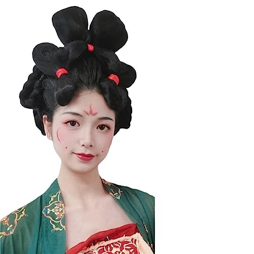 Synthetic Chinese Traditional Hanfu Wig Hair Bun Retro Black Chignon Fake Ancient Chinese Hair Bun Princess Cosplay Wig (Color : Wig A) von LYHHGS