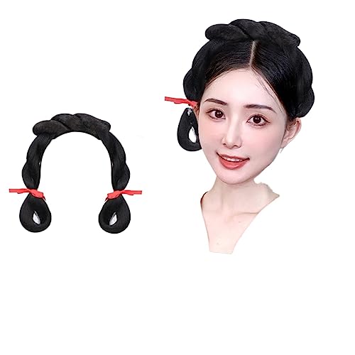 Synthetic Chinese Traditional Hanfu Wig Hair Bun Retro Black Chignon Fake Ancient Chinese Hair Bun Princess Cosplay Wig (Color : Wig E) von LYHHGS