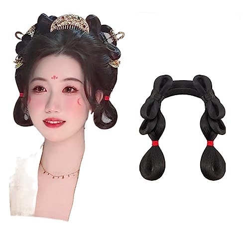 Synthetic Chinese Traditional Hanfu Wig Hair Bun Retro Black Chignon Fake Ancient Chinese Hair Bun Princess Cosplay Wig (Color : Wig L) von LYHHGS