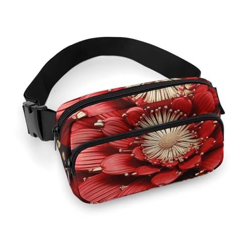 Bauchtasche für Damen und Herren, Gürteltasche mit verstellbarem Gurt, Musikgitarre, Hüfttasche für den Alltag, Rotgoldene Blume, 20x13cm Bauchtasche für Damen und Herren, Gürteltasche mit verstellbarem Gurt, Musikgitarre, Hüfttasche für den Alltag, Rotgoldene Blume, 20x13cm von LYHVSFJW