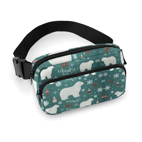 Bauchtasche für Damen und Herren, Gürteltasche mit verstellbarem Riemen, Meereswellen-Hüfttasche für den Alltag, Weihnachtlicher Eisbär, 20x13cm von LYHVSFJW