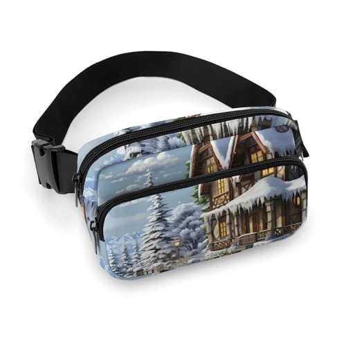 Bauchtasche für Damen und Herren, Gürteltasche mit verstellbarem Riemen, funkelndes rosa Glitzer, Hüfttasche für den Alltag, Weihnachtliche Winter-Glücksszene, 20x13cm von LYHVSFJW