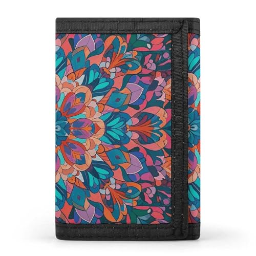 LYHVSFJW Blaue dreifach gefaltete Geldbörse mit 8 Kartenfächern, schmales Münzfach mit Reißverschluss, geteilte Geldscheine für Männer und Frauen, Bohemian Psychedelic Peacock Mandala, Einheitsgröße von LYHVSFJW