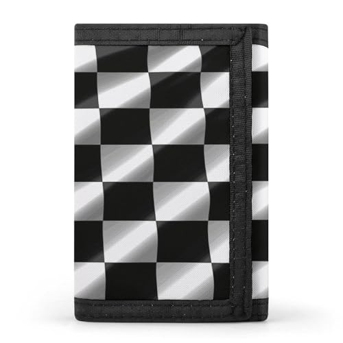 LYHVSFJW Blaue dreifach gefaltete Geldbörse mit 8 Kartenfächern, schmales Münzfach mit Reißverschluss, geteilte Geldscheine für Männer und Frauen, Schwarz-weiße karierte Rennflagge, Einheitsgröße von LYHVSFJW