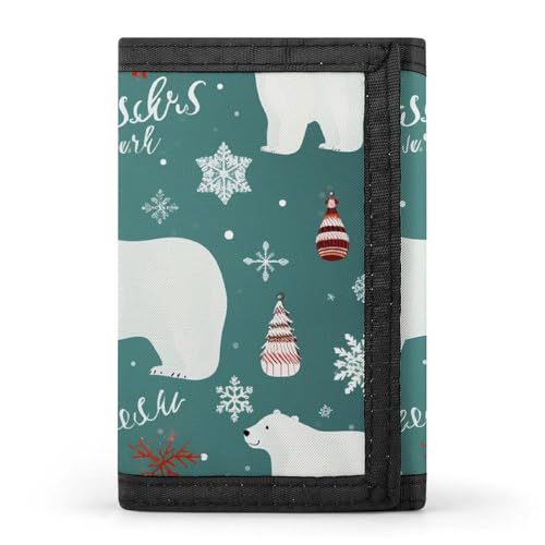 LYHVSFJW Blaue dreifach gefaltete Geldbörse mit 8 Kartenfächern, schmales Münzfach mit Reißverschluss, geteilte Geldscheine für Männer und Frauen, Weihnachtlicher Eisbär, Einheitsgröße, Modern von LYHVSFJW
