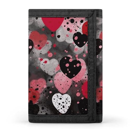 LYHVSFJW Bunte Geldbörse mit tropischem Blättermuster, dreifach gefaltet, mit 8 Kartenfächern, schmales Münzfach mit Reißverschluss, geteilte Geldscheine für Männer und Frauen, Schwarzes gepunktetes von LYHVSFJW