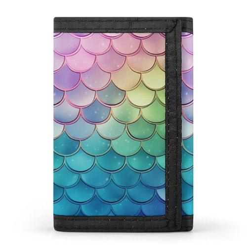 LYHVSFJW Dreifach gefaltete Geldbörse mit 8 Kartenfächern, schlankes Münzfach mit Reißverschluss, geteilte Geldscheine für Männer und Frauen, Helles Pfirsich und Braun, Dreamy Gradient Scales von LYHVSFJW