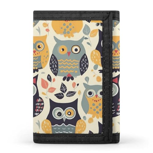 LYHVSFJW Dreifach gefaltete Geldbörse mit 8 Kartenfächern, schlankes Münzfach mit Reißverschluss, geteilte Geldscheine für Männer und Frauen, Tier-Cartoon-Eulen, Einheitsgröße, Modern von LYHVSFJW